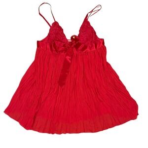 Vtg Victorias Secret Hot Pinkish Lace Trim Babydoll Chemise Nightie L READ